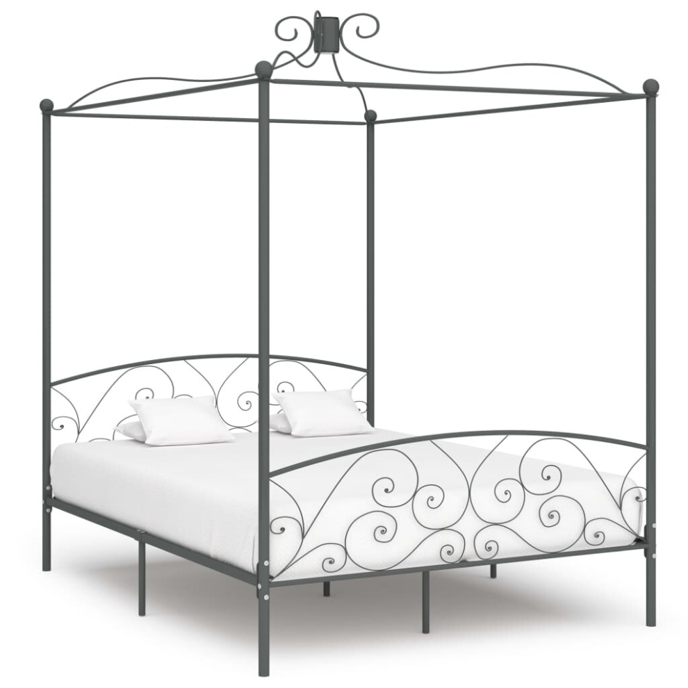 Vidaxl Canopy Bed Frame Grey Metal 6Ft Super King Bedroom Beds Base Furniture