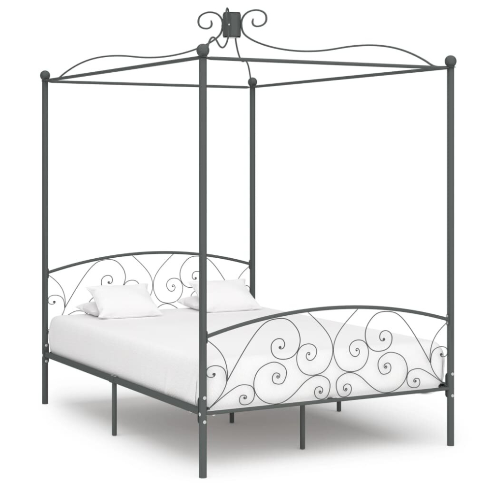 vidaXL Canopy Bed Frame Grey Metal 140x200cm Bedroom Double Beds Furniture