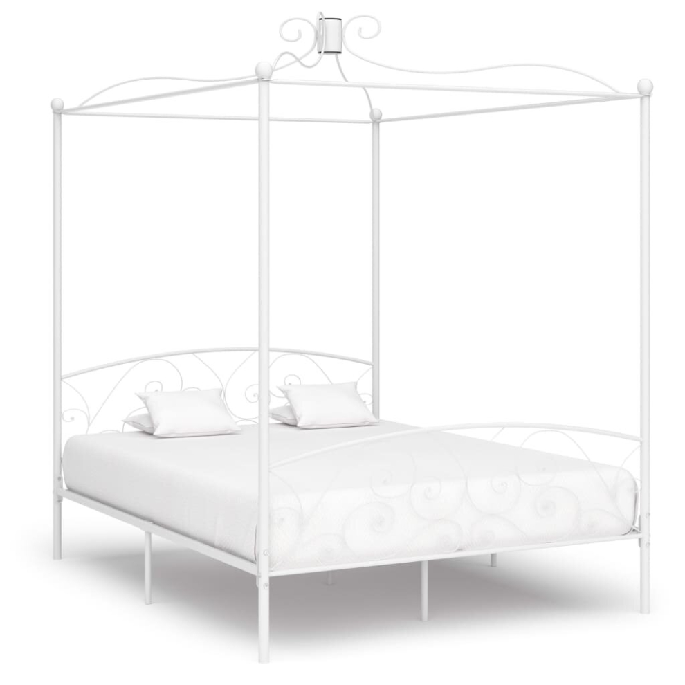 vidaXL Canopy Bed Frame White Metal 160x200cm Bedroom Double Beds Furniture