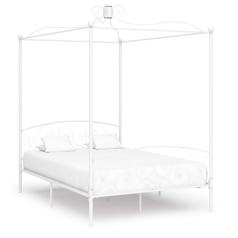 vidaXL Canopy Bed Frame White Metal 120x200cm Bedroom Double Beds Furniture