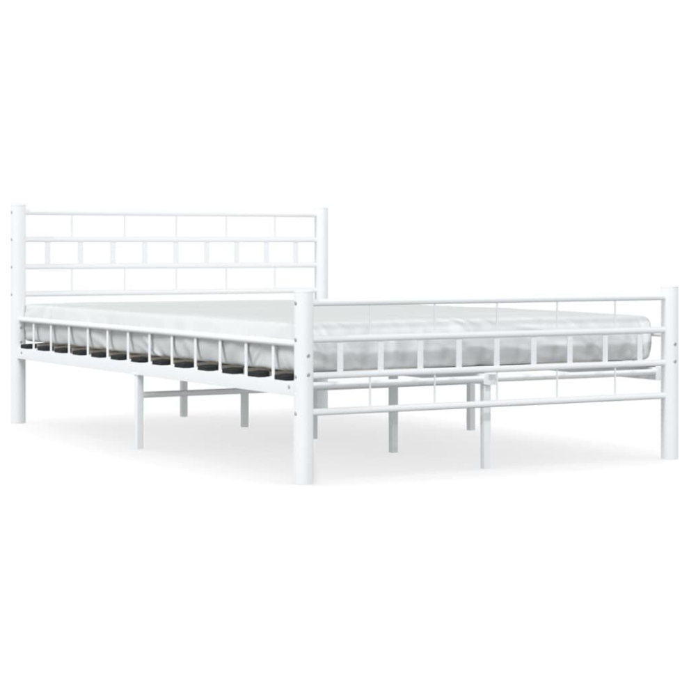 vidaXL Bed Frame White Metal 140x200cm Double Bedroom Slatted Base Furniture