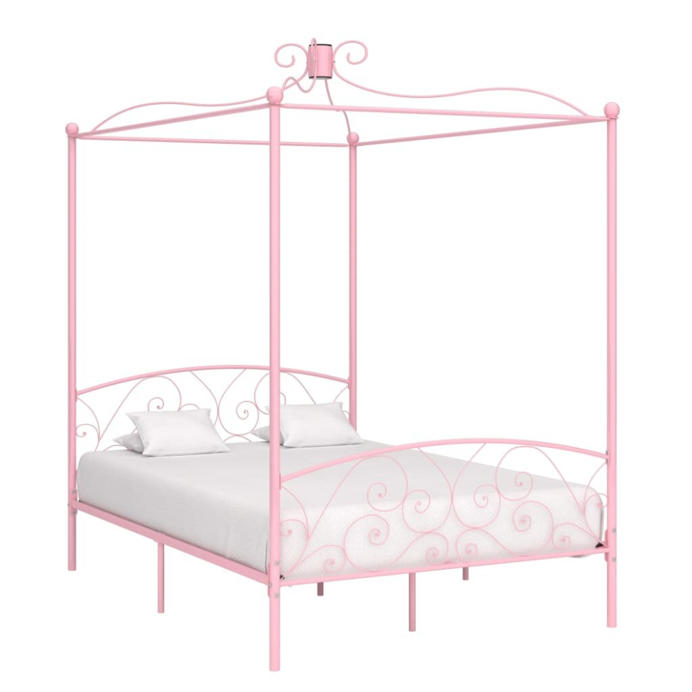 vidaXL Canopy Bed Frame Pink Metal 140x200cm Bedroom Double Beds Furniture