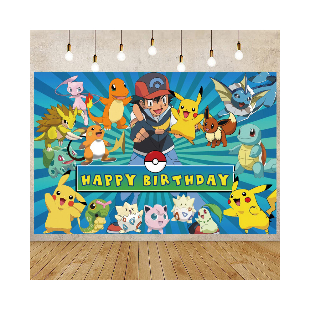 (Vinyl 120x80cm, Style-7) Pokemon Birthday Party Backdrop Anime Cartoon Pikachu Vinyl Background