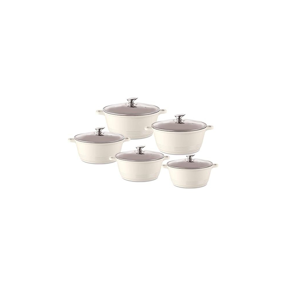 Durane Die-Cast Stockpot 3 Layer Non-Stick Coated Casserole Set with Vented Glass Lids 5pc (Cream)