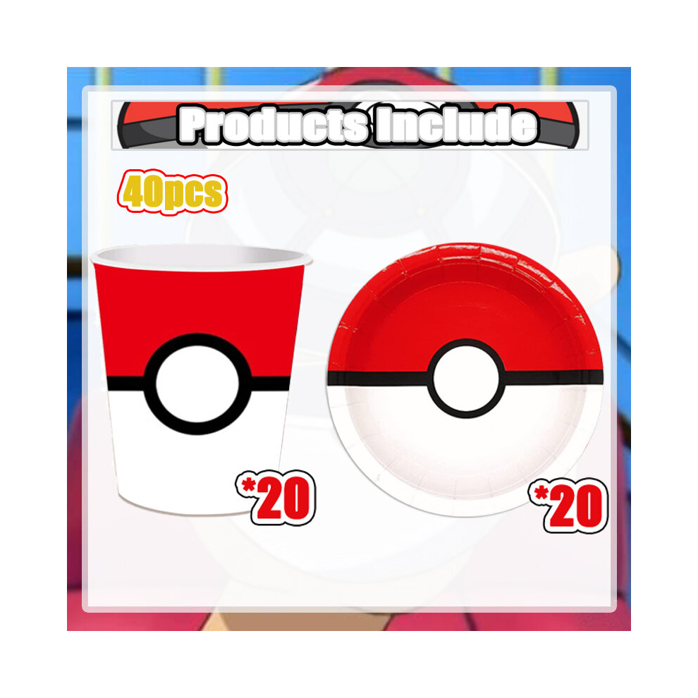 (Set-40pcs) Pokeball Party Supplies Pokemon Pikachu Birthday Decoration Toy Video