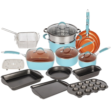 (Blue and Copper) Induction 19 Pcs Non Stick Cookware Pot Pan Set