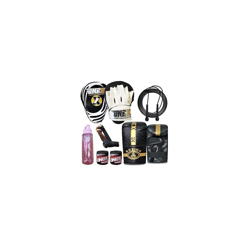 (BLACK / WHITE) Boxing Gloves and Focus Pads Kickboxing Punching