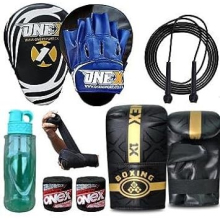 (BLUE / BLACK) Boxing Gloves and Focus Pads Kickboxing Punching