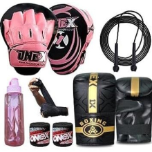 (PINK / BLACK) Boxing Gloves and Focus Pads Kickboxing Punching