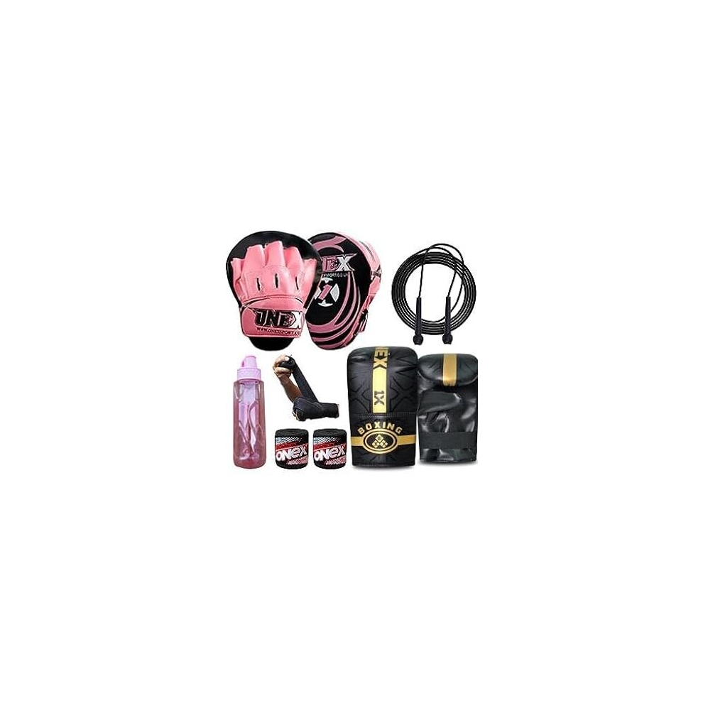 (PINK / BLACK) Boxing Gloves and Focus Pads Kickboxing Punching