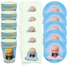 60pcs/lot Boy Boss Theme Tableware Set Happy Birthday Party Plates Napkins