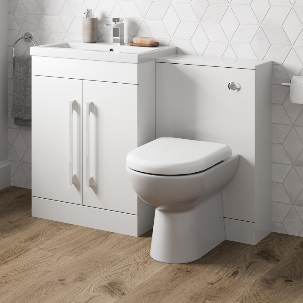600mm Bathroom Vanity Unit Basin Concealed Cistern Toilet WC Gloss White Modern