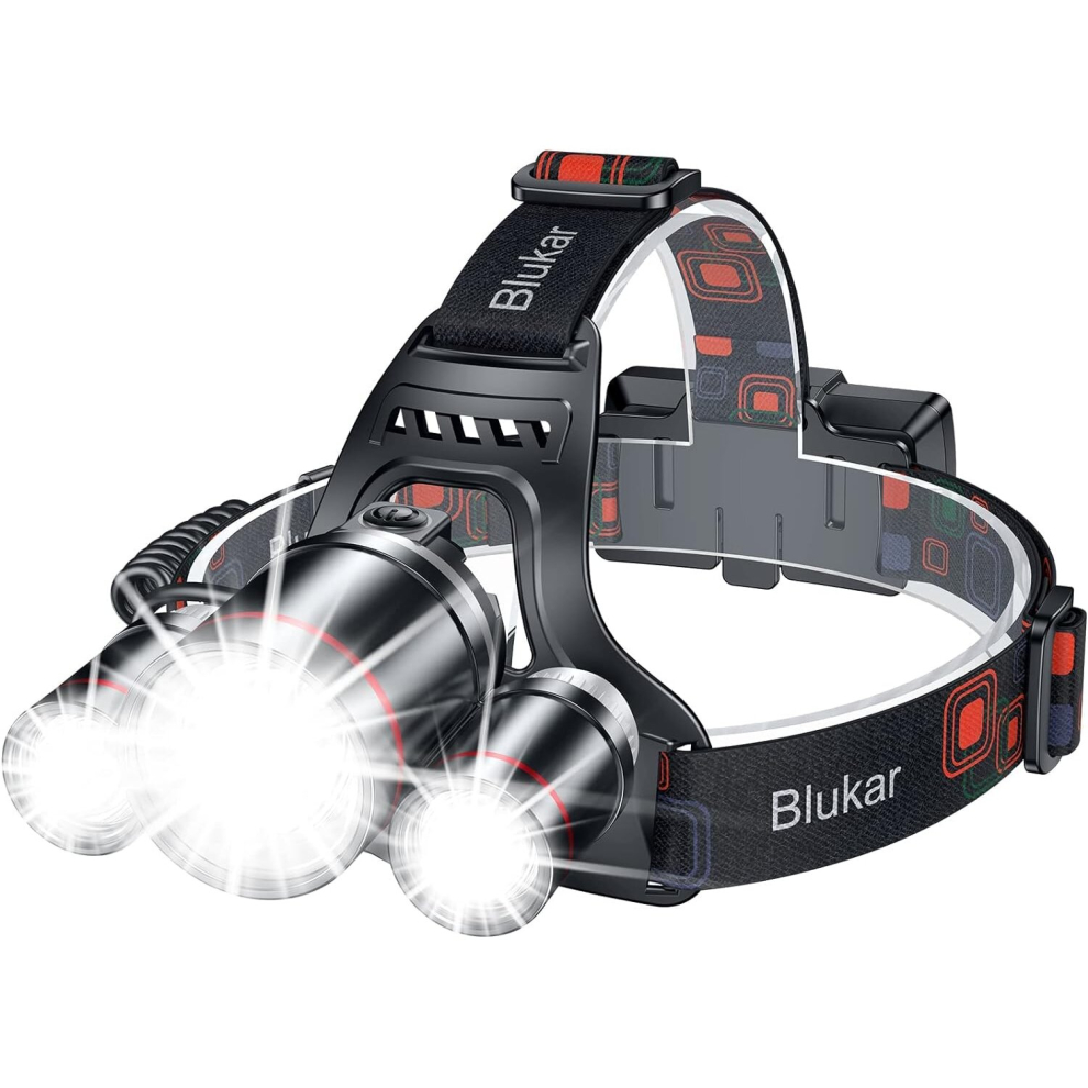 Blukar Head Torch Rechargeable 8000L Super Bright Headlamp 3 Lights 5 Modes 4400mAh Capacity Up to 18hrs Runtime IPX6 Waterproof /Energy Class A+++