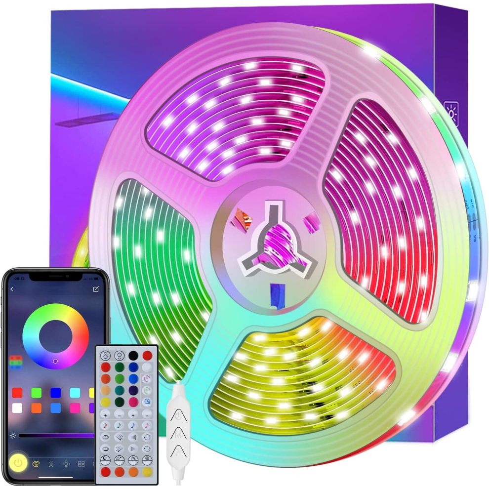 Led Strip Lights with Remote, APP Control, 10m Lights RGB Using IC Chips Control Rainbow Colour USB Powered Bluetooth Music Sync Color Changing LED