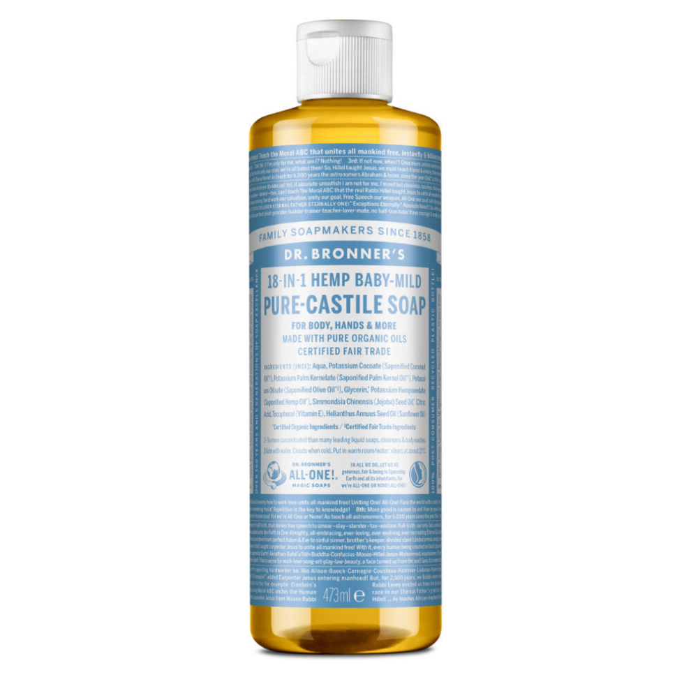 Dr Bronner's Magic Soaps 18-In-1 Hemp Unscented Baby-Mild Pure-Castile Liquid Soap 473Ml