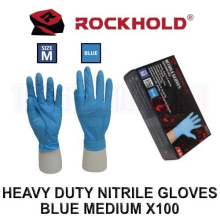 ROCKHOLD Medium Nitrile Disposable Gloves Heavy Duty Latex Free Blue x100