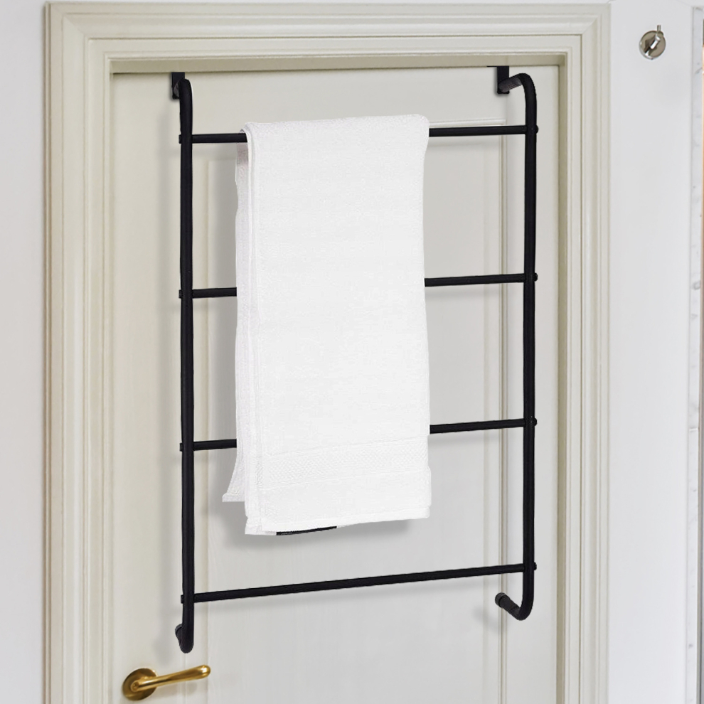 4 Tier Metal Over Door Towel Rail Rack Hanger Holder Bathroom Storage Organizer