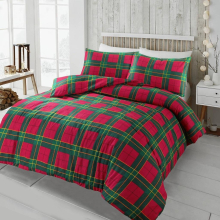 (Super King, Red) Flannelette Duvet Cover Set Brushed Cotton Bedding Tartan Check
