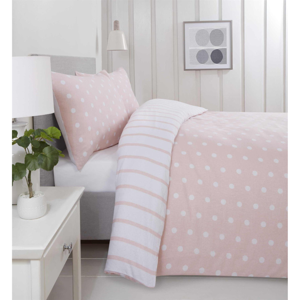 (Single, Pink) Spots And Stripes Duvet Quilt Cover Bedding Bed Set 180 TC Brushed Microfibre