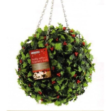 Gardman Holly Effect Topiary Ball 30cm - Weatherproof, Frost-Resistant, Hanging or Pot Display with Galvanised Chain