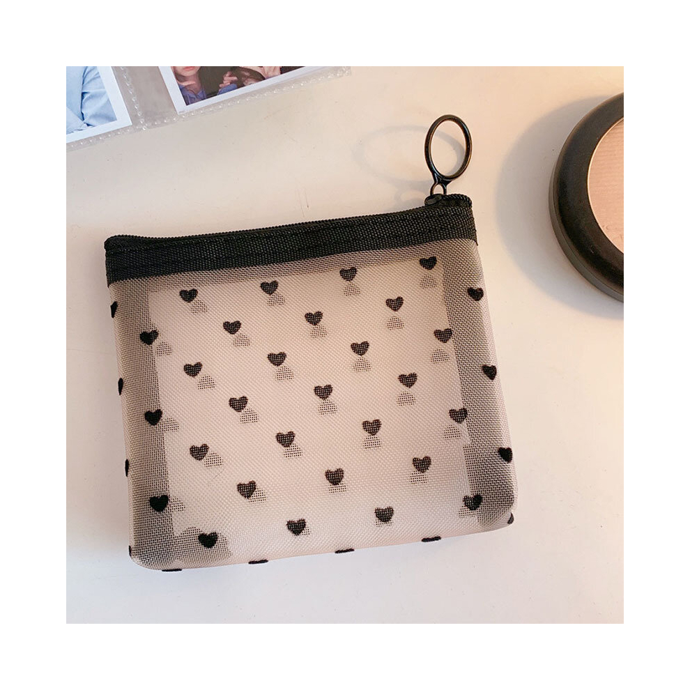 Multicoloured Mesh Cosmetic Bag Love Heart Pattern Makeup Organizer Bag Large Capacity Toiletry Bag Portable Carry On Cosmetic Organizer