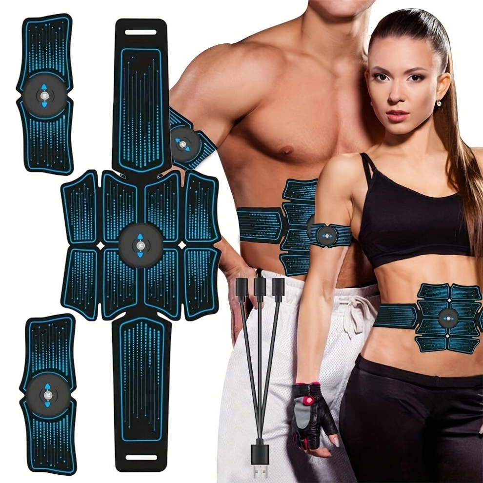 Unisex Blue Abs Stimulator Muscle Toner Portable Muscle Trainer Intelligent Fitness Apparatus For Men Woman Abdomen Arm Home Office Exercise Ab Workouts