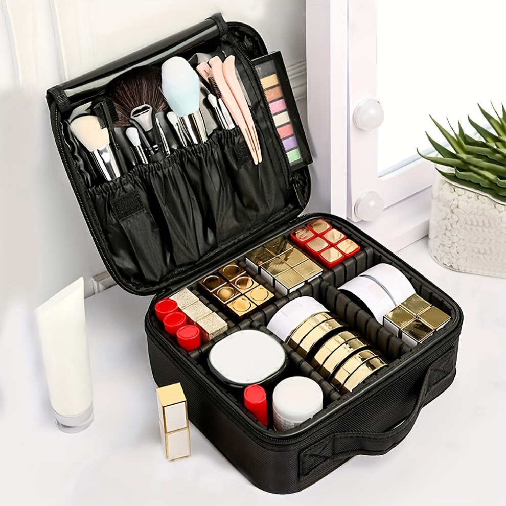 Black Travel Makeup Train Case Professional Large Capacity Cosmetic Case Make Up Brush Organizer Portable Artist Storage Bag With Adjustable Dividers