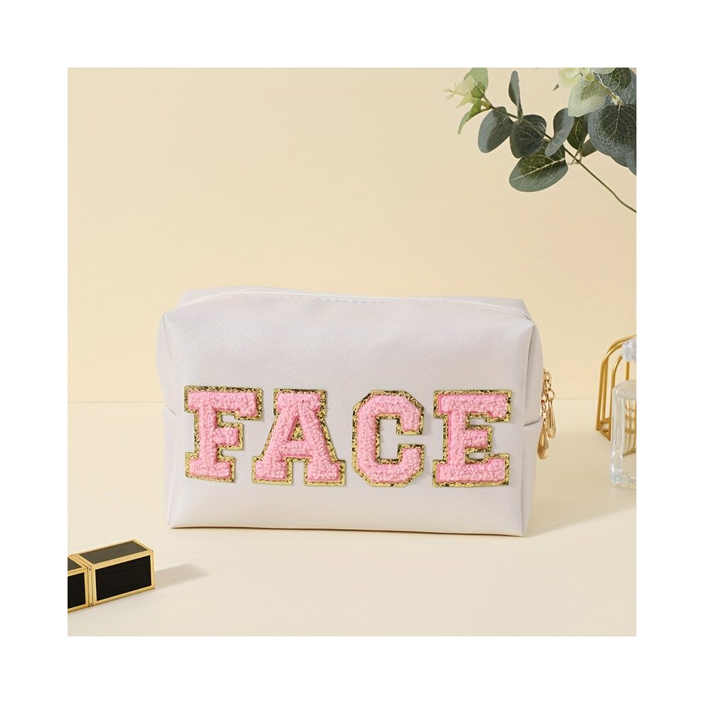 Preppy Letter Patch Makeup Bag Cosmetic Toiletry Bag Zipper Pouch Purse Portable Skin Care Bag Travel Organizer For Women