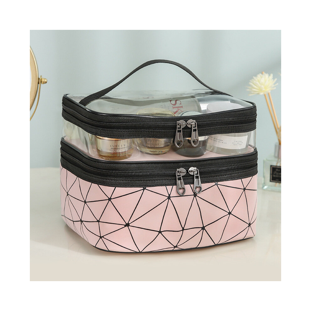 Waterproof Clear PVC Double Layer Makeup Bag Organizer Portable Travel Cosmetic Tote Bag with Zippered Closure