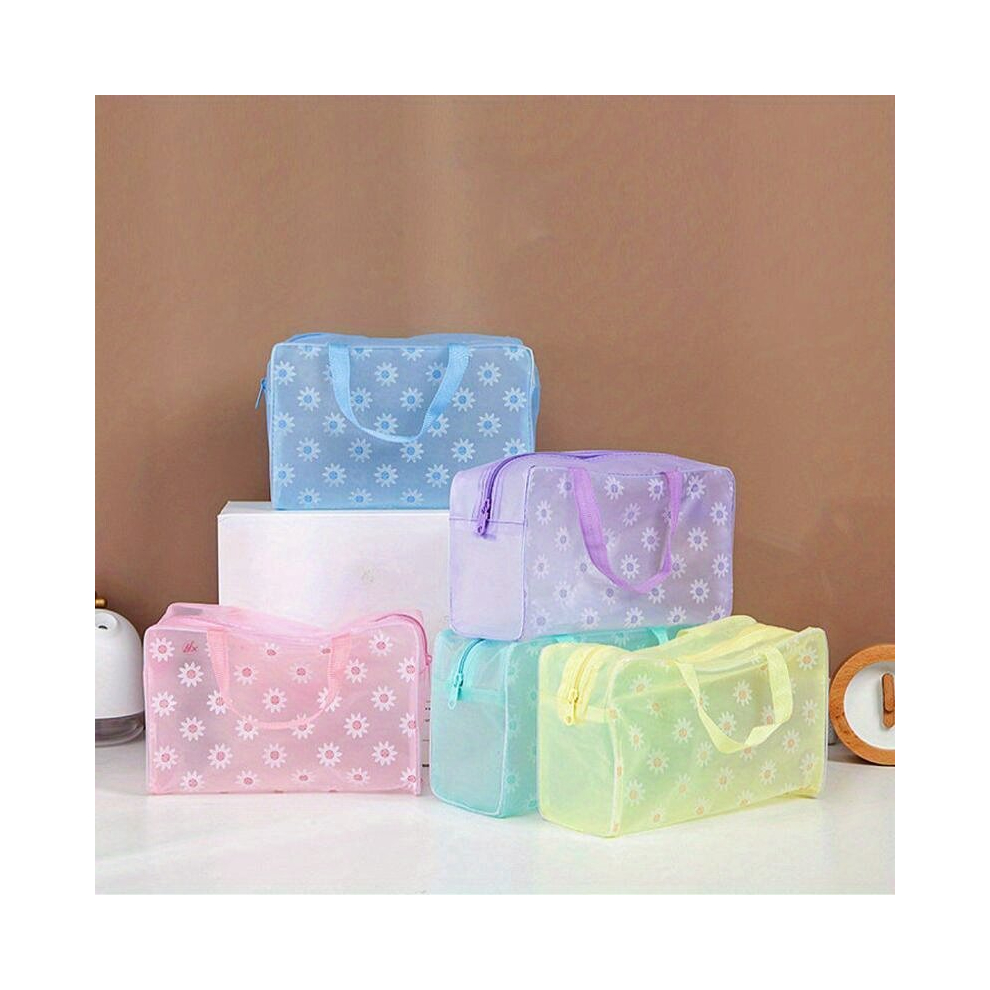 Multicoloured Pvc Waterproof Cosmetic Zipper Bag Lightweight Storage Bag Makeup Bag Portable Travel And Business Handbag With Handle For Girls And Women