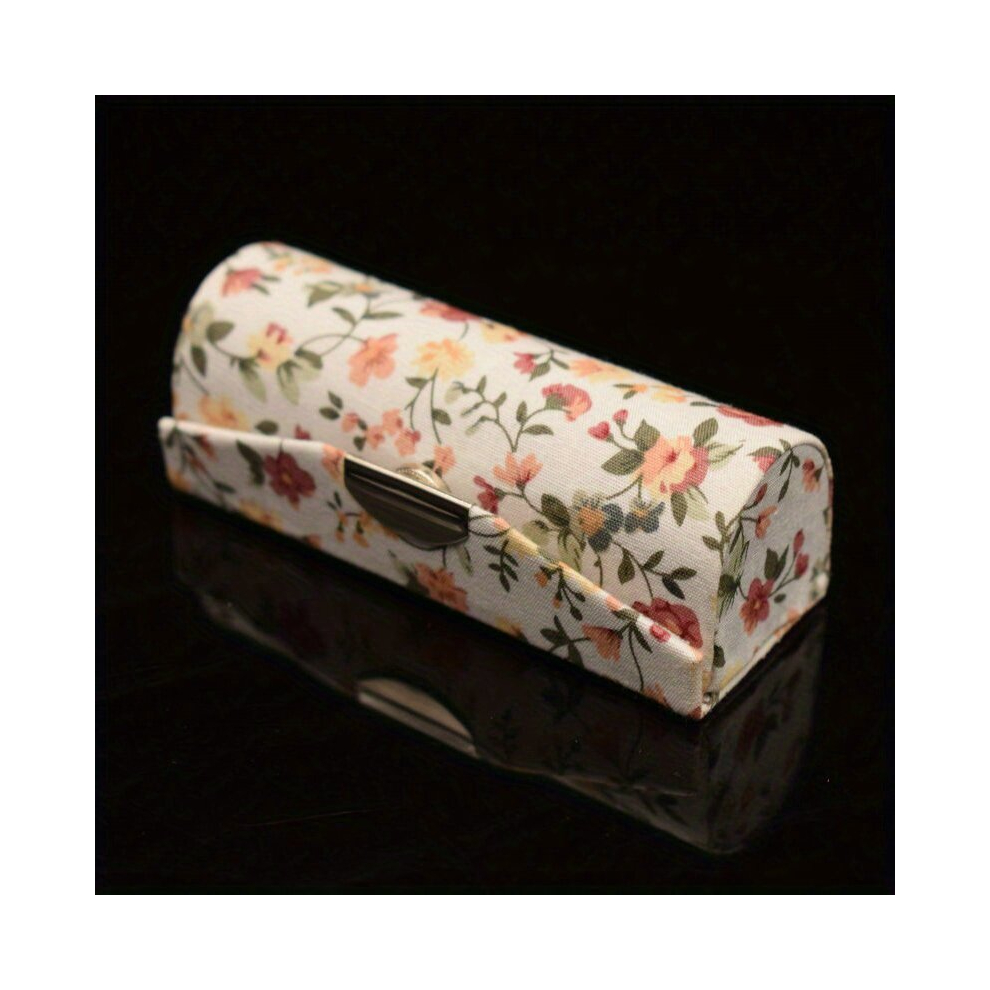 White Flower Lipstick Case Holder With Mirror For Purse Travel Portable Makeup Organizer For Small Items