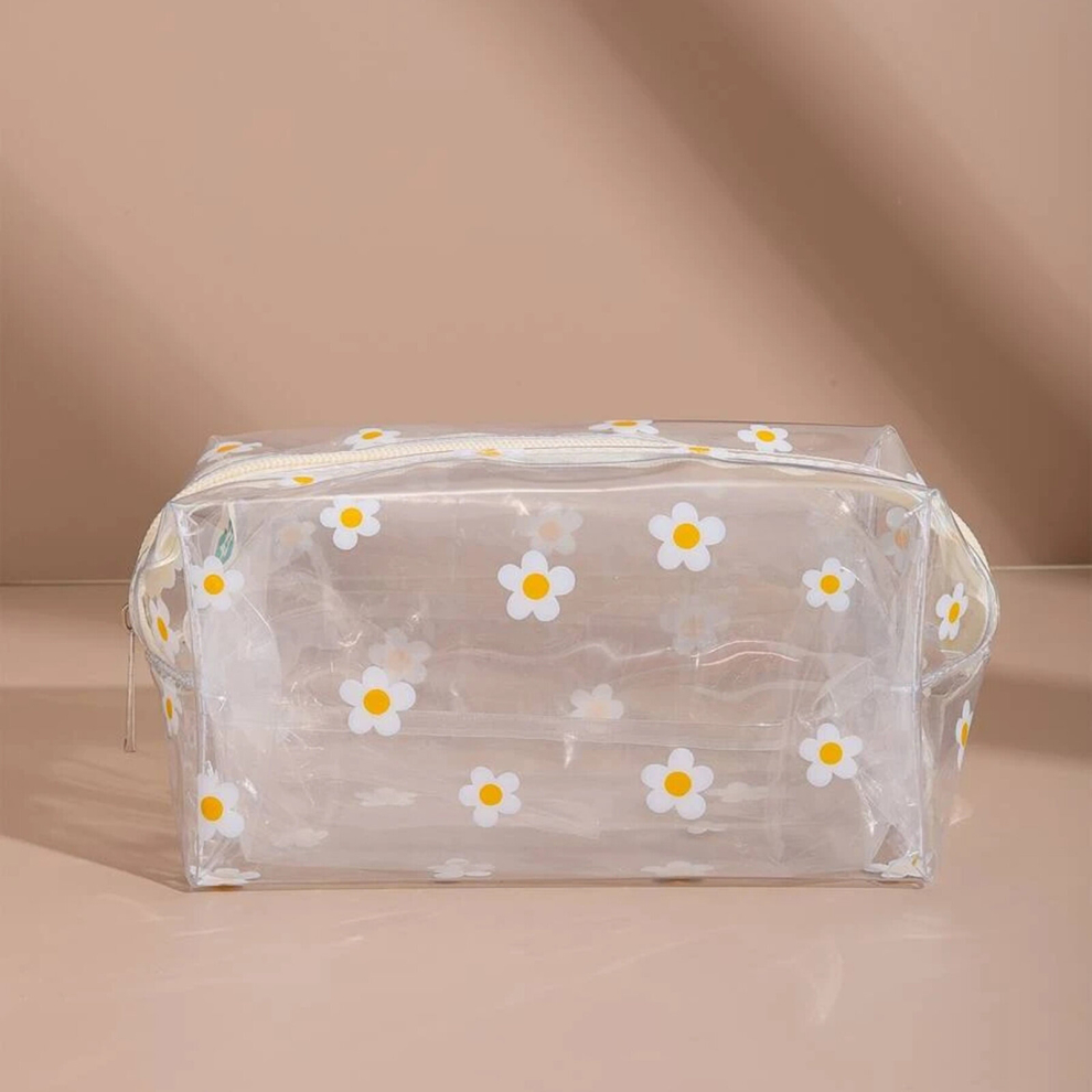 White Clear Flower Makeup Bag Cosmetic Bag Toiletry Bag Make Up