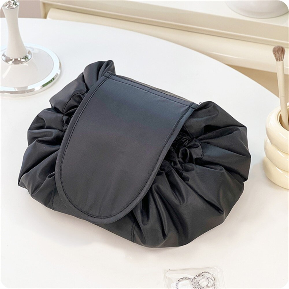 1pc Drawstring Makeup Bag Open Lay Large Capacity Cosmetic Bag For Women Purse With Compartments Travel Toiletry Bag Accessories Organizer