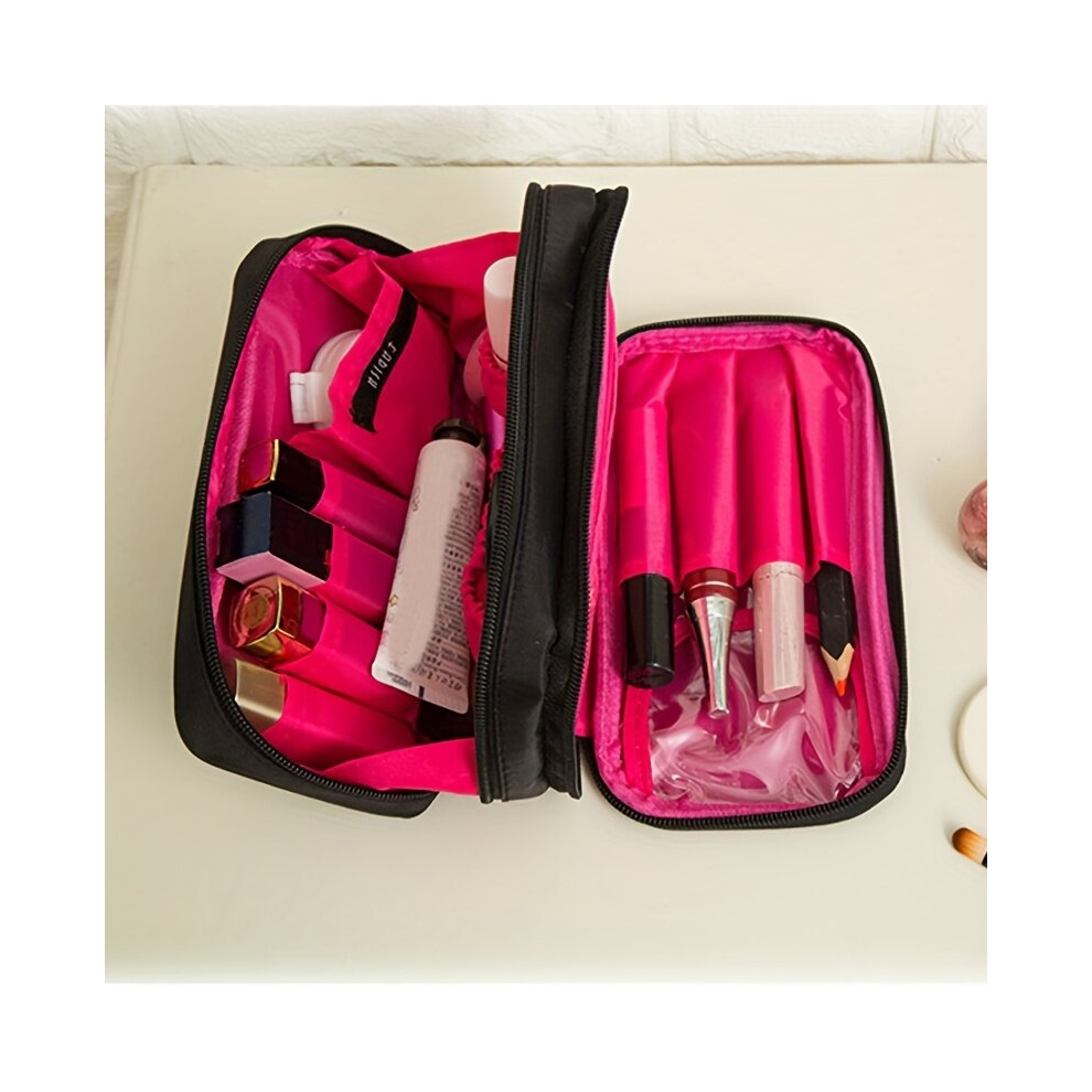 Black Makeup Bag Waterproof Nylon Double Zipper Double Layer Travel Bag Large Capacity Toiletry Bag Cosmetic Storage Bag For Women Gift