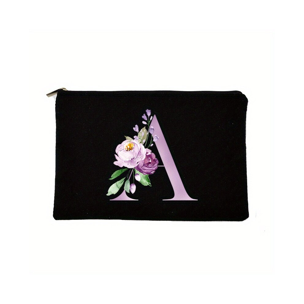 Letter & Flower Pattern Cosmetic Bag Portable Zipper Makeup Bag Versatile Toiletry Wash Bag For Men And Women