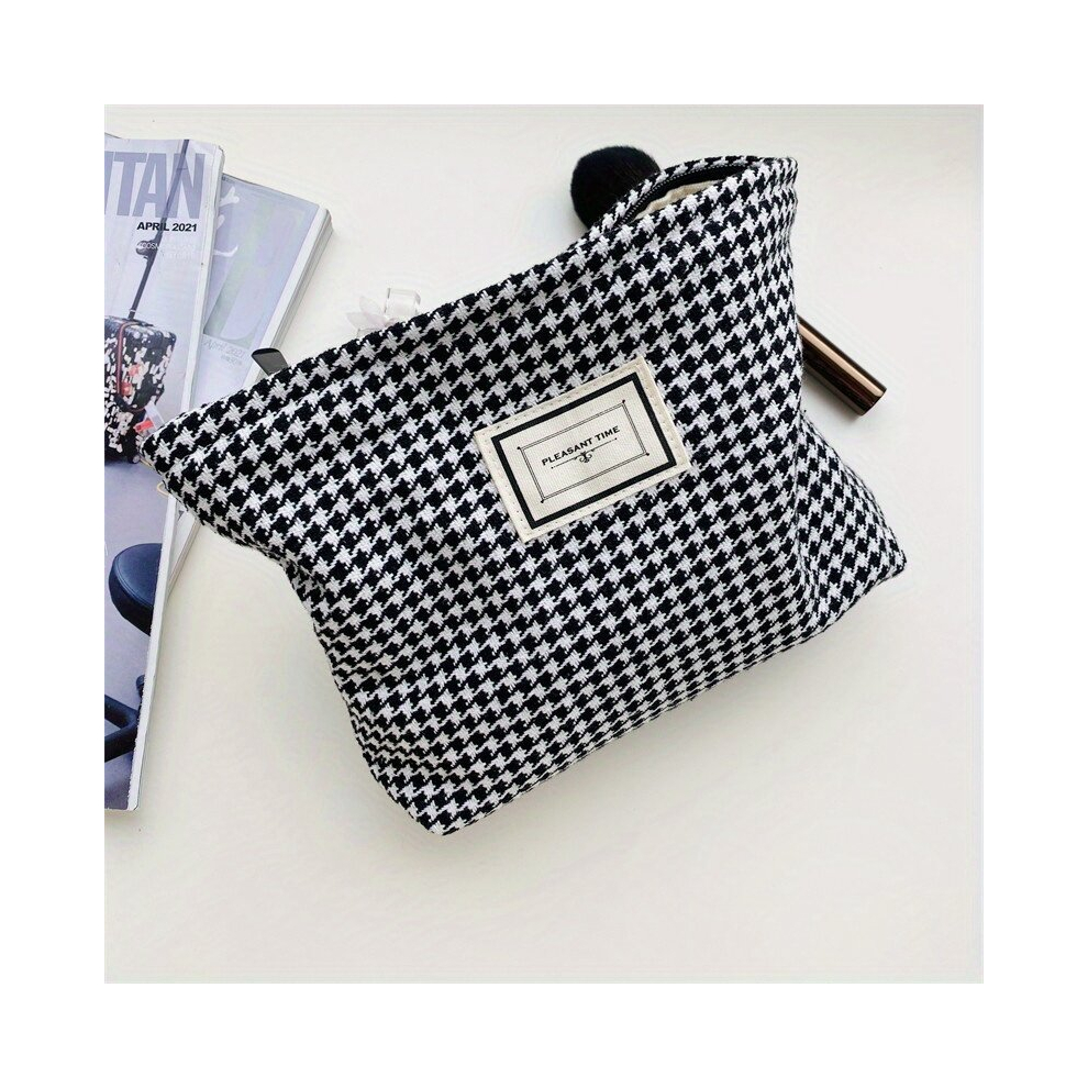 Multicoloured 1Pcs Large Capacity Houndstooth Makeup Bag For Women Organize Your Cosmetics And Brushes In Style Perfect For Travel And Toiletry Needs