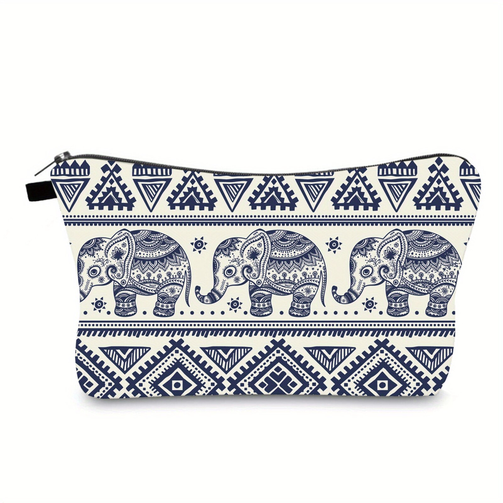 Stylish Bohemian Elephant Pattern Cosmetic Bag Portable Toiletry Organizer for Women and Girls