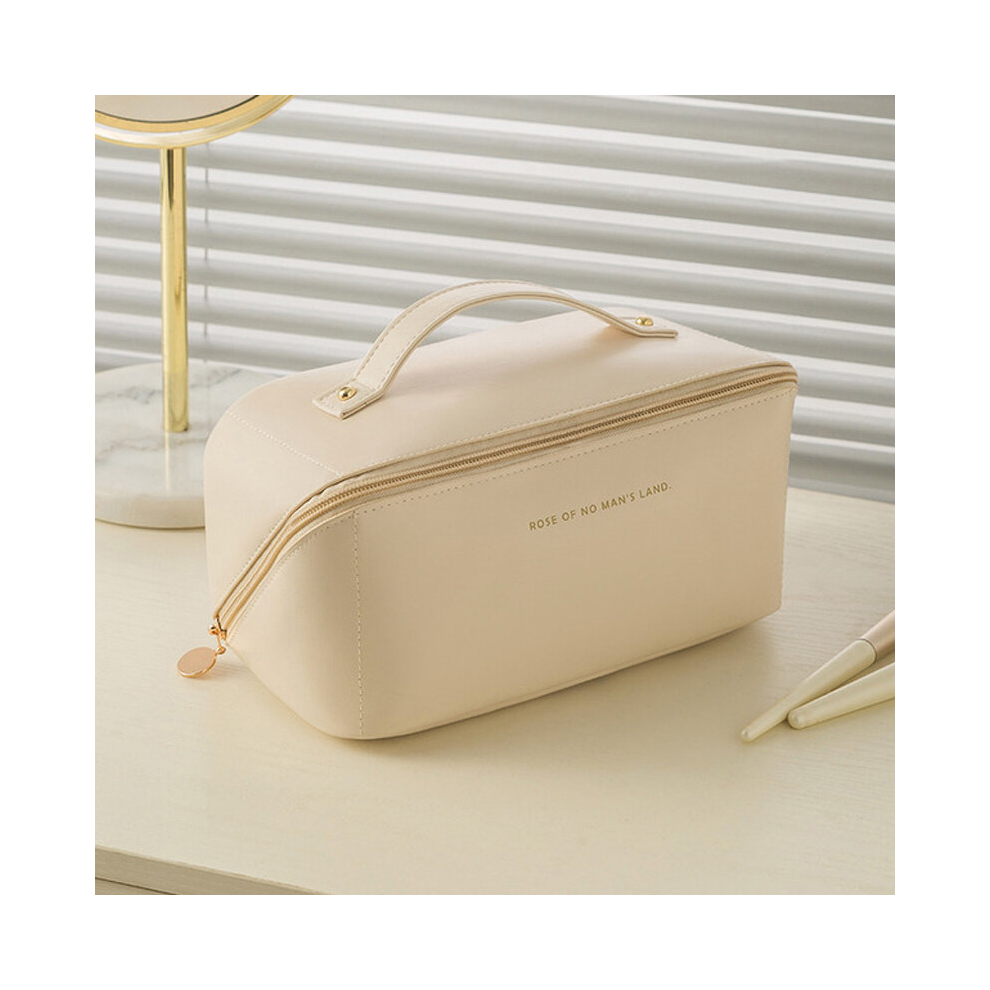 Travel Makeup Bag Large Capacity Cosmetic Bag For Women Waterproof Portable Pouch Open Flat Toiletry Bag Make Up Organizer With Divider And Handle