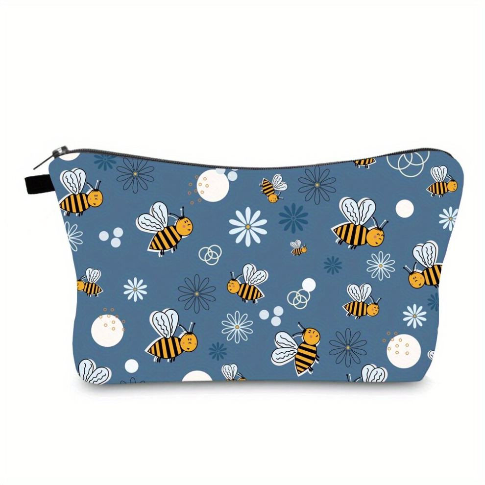 Adorable Bee Print Toiletry Bag Roomy and Water Resistant Makeup Pouch for Travel and Cosmetic Organization Perfect Gift for Women and Teenagers