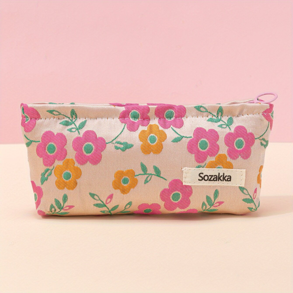 Pink Flower Makeup Bag Roomy Travel Toiletry Organizer with Waterproof Zipper Perfect for Girls and Women