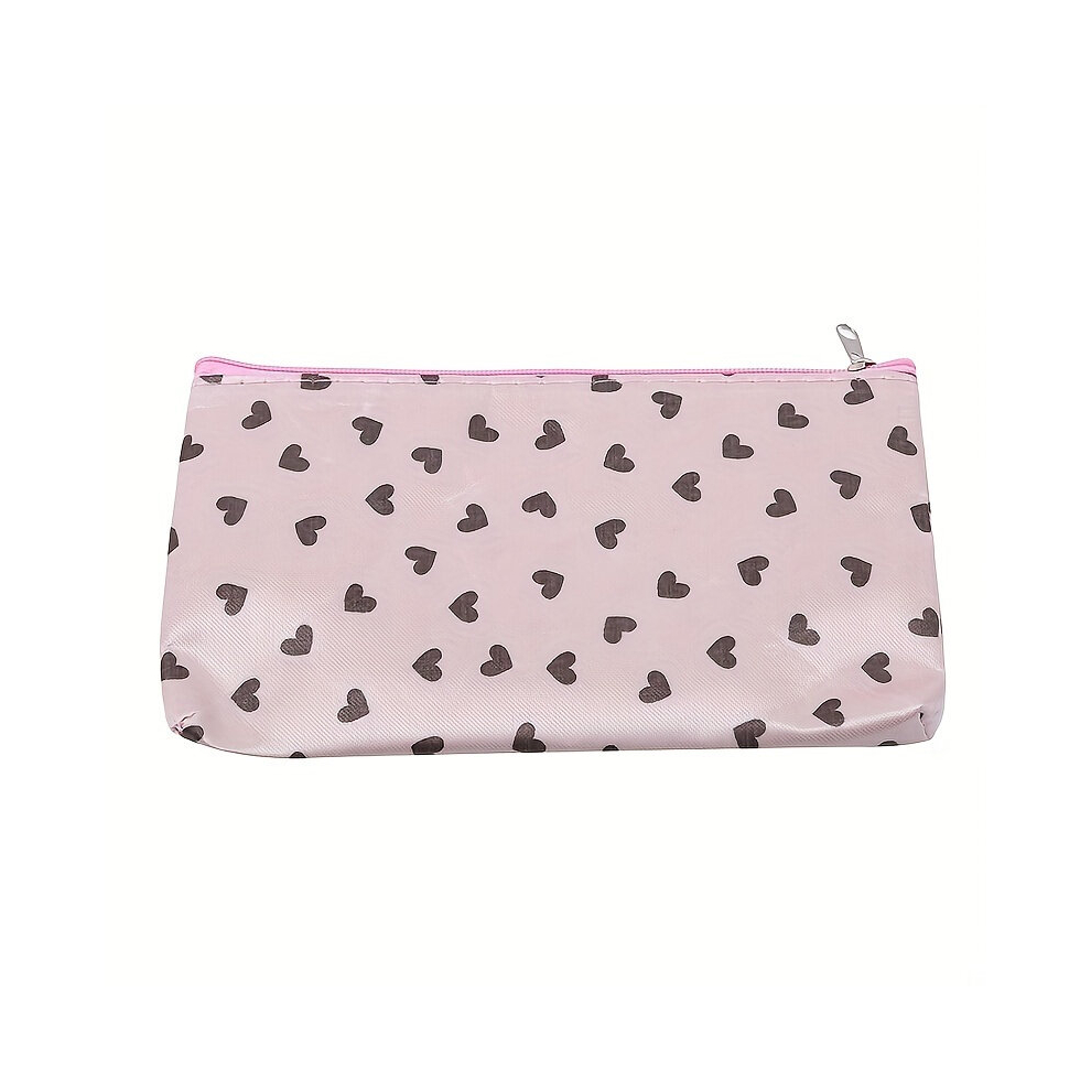 Pink Heart Pattern Zipper Makeup Bag Muliti Functional Bag Using As Cosmetic Pouch Or Travel Toiletry Or Carrying Purse For Women
