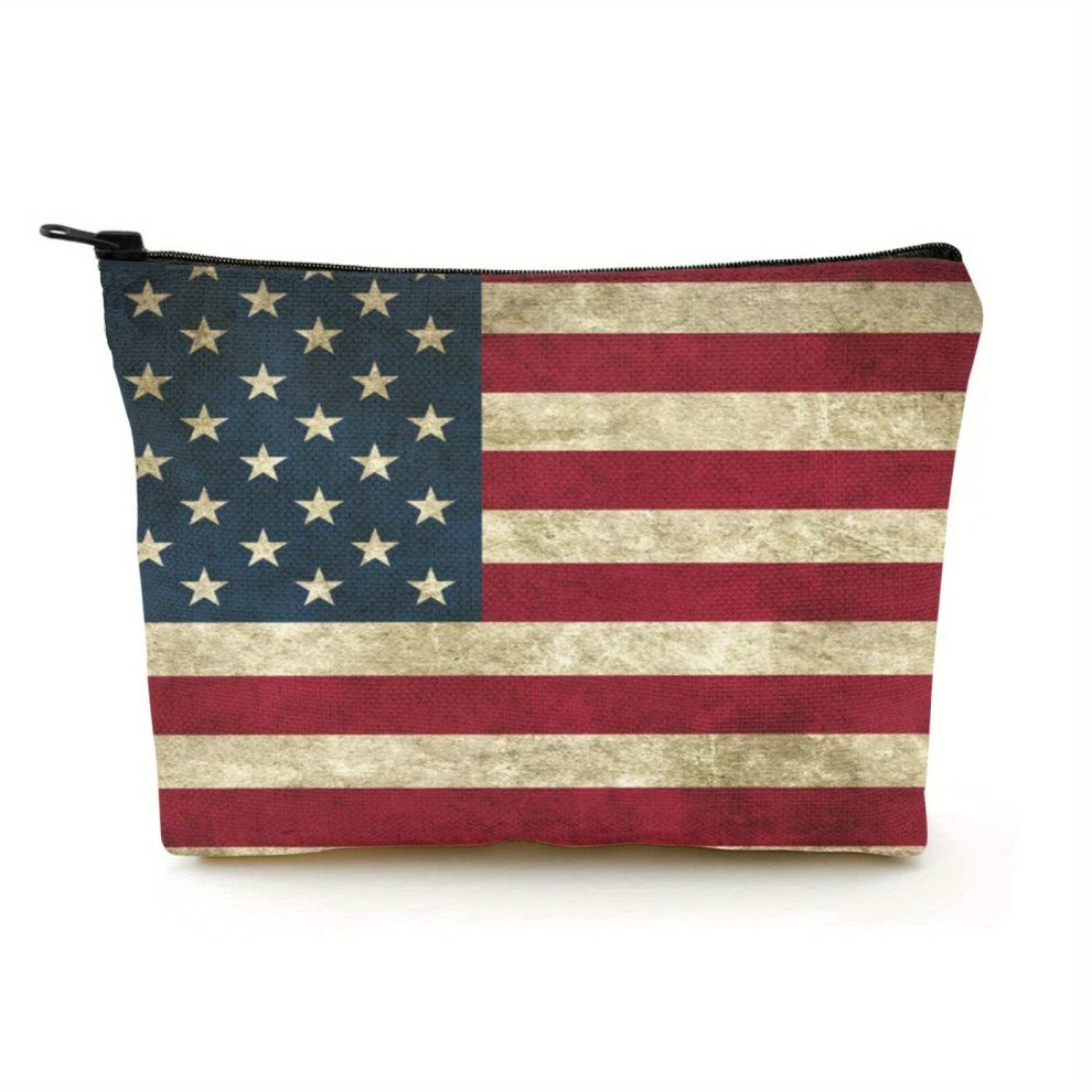 1pcs 4th Of July Patriotic American Flag Print Women Make Up Bag Zipper Cosmetic Bag Pouch Organizer Travel Toiletry Makeup Pouch