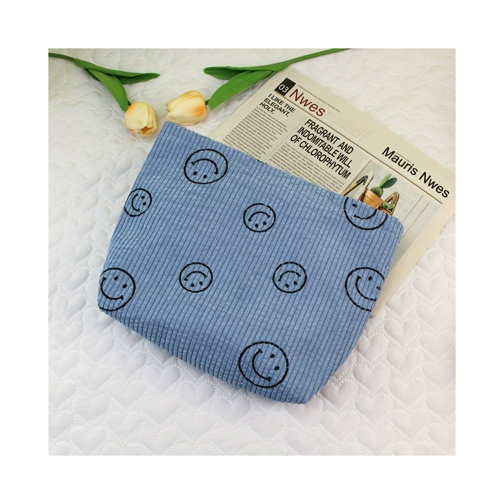 Smile Face Cosmetic Bag Corduroy Large Capacity Makeup Bags For Women Smile Makeup Bags Travel Toiletry Bag Accessories Organizer