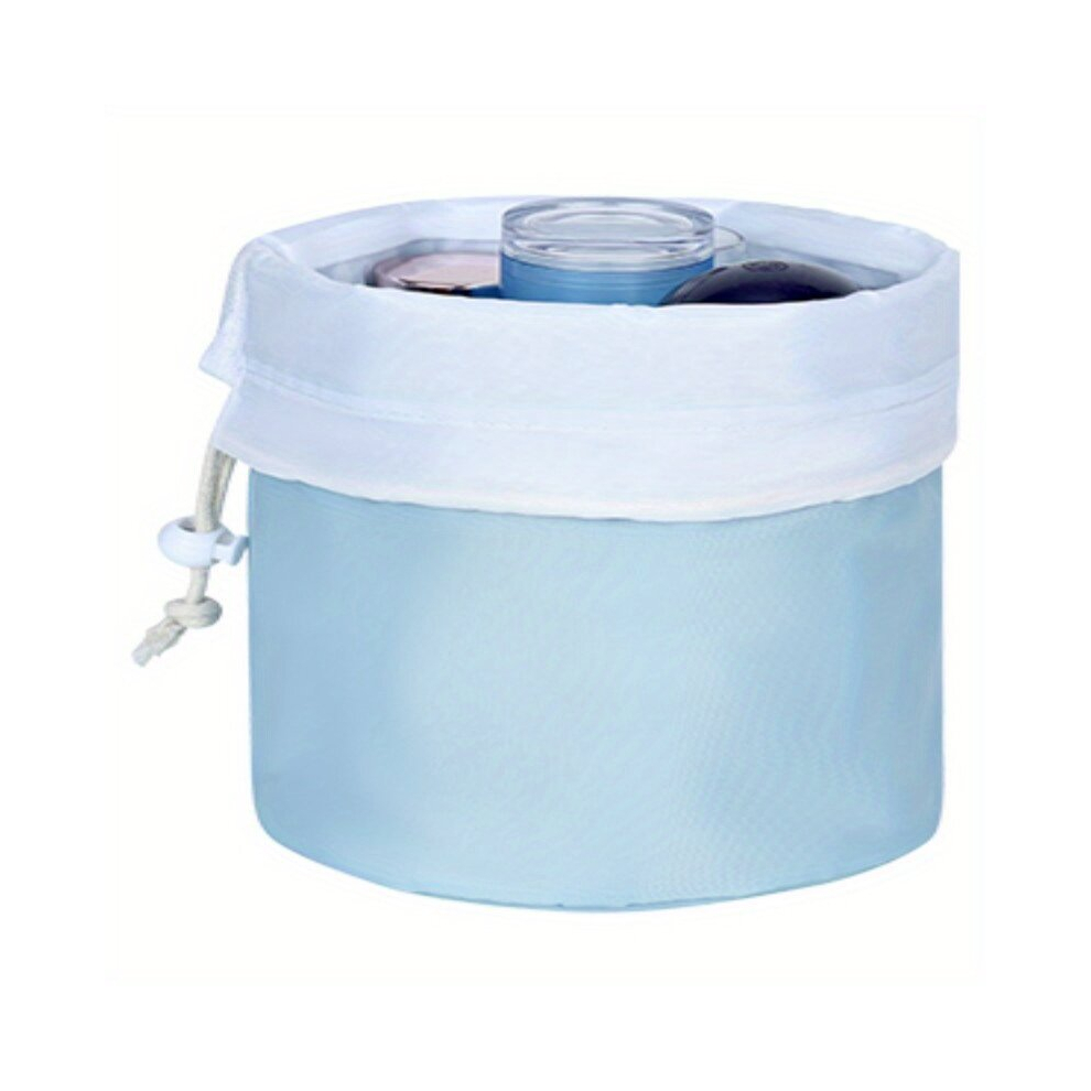 Blue Large Capacity Soft Waterproof Cosmetic Bag For Women Barrel Shaped Travel Makeup Bag With Multifunctional Bucket Toiletry Bag
