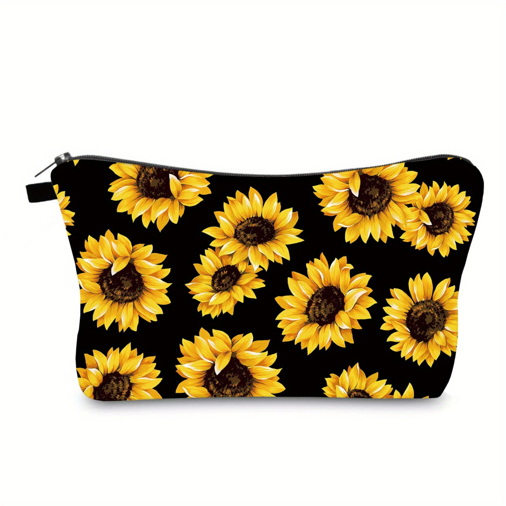 Multicoloured Adorable Sunflower Pattern Cosmetic Bag Roomy Makeup Bag For Travel And Toiletry Organization Waterproof And Durable Gift