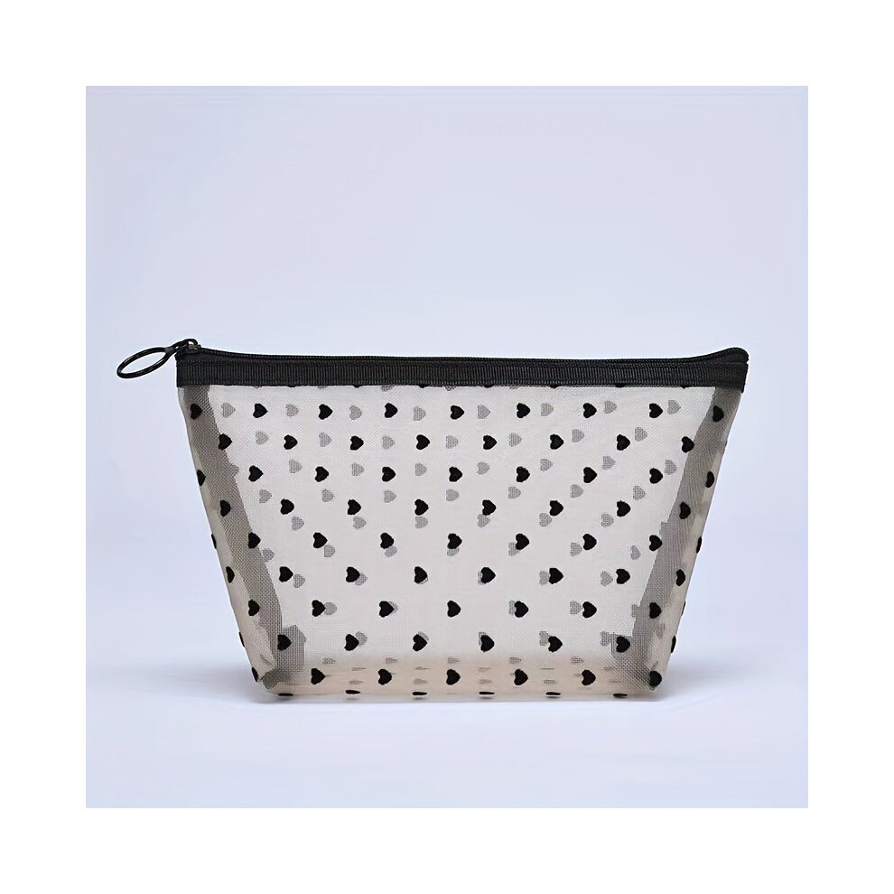 Heart Zipper Mesh Bag Heart Shape Cosmetic Bag Zipper Mesh Makeup Bag Portable Zipper Toiletry Bag For Women Girls Vacation Travel