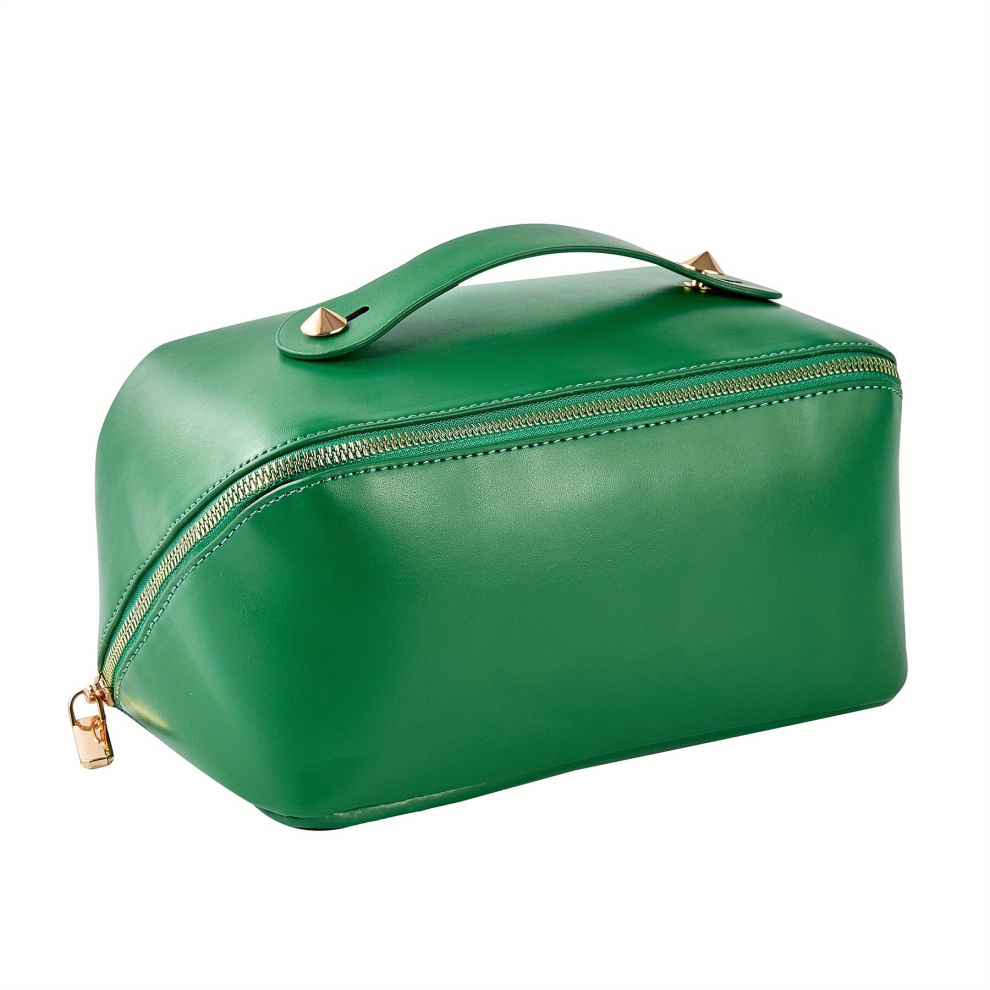 Green Waterproof Pu Leather Travel Cosmetic Bag Large Capacity Makeup Toiletry Bag For Women