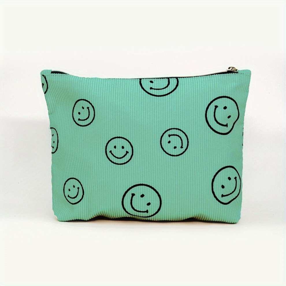 Smiling Face Corduroy Cosmetic Bag Zipper Storage Pouch for Makeup and Travel Perfect Gift for Girls and Women