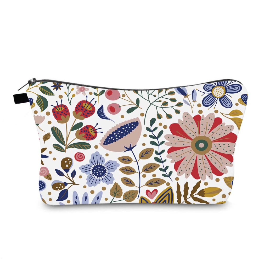 Multicoloured Wild Grasses & Flowers Cosmetic Bag For Women Small Roomy Zipper Makeup Pouch Travel Accessories Organizer Waterproof Makeup Toiletries Bag