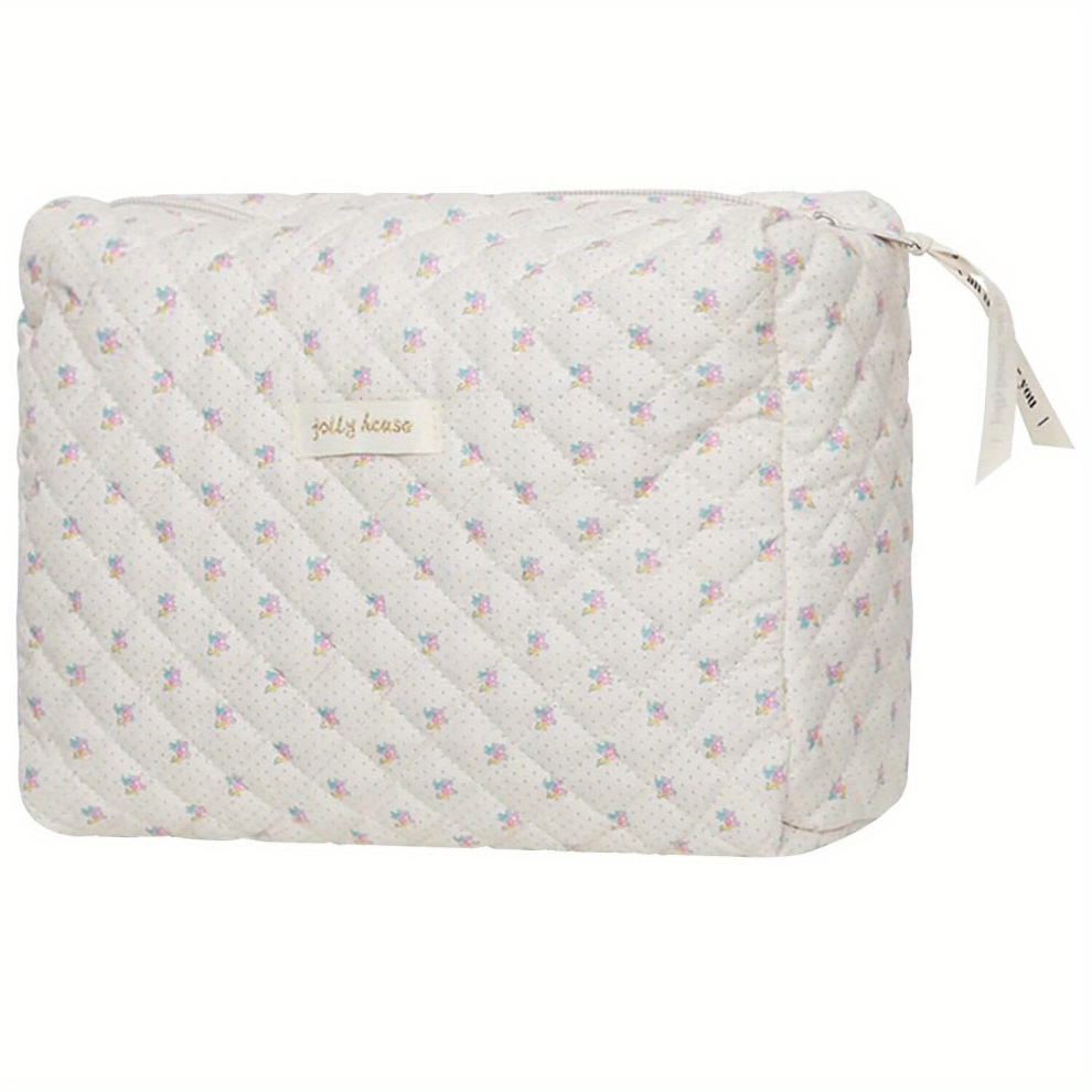 Multicoloured Quilted Cosmetic Pouch Floral Toiletry Bag Makeup Cosmetic Bag Cotton Large Travel Organizer For Women For Toiletries Accessories Brushes